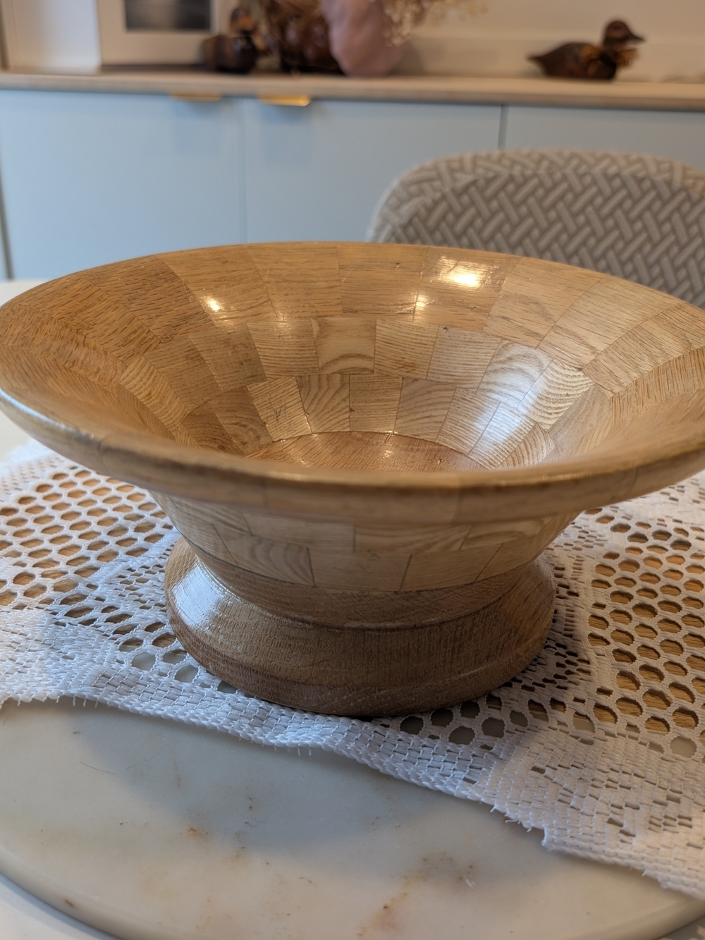 Natural Wood Pedestal Serving Bowl